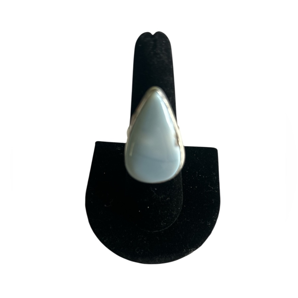 925 Sterling Silver Owhyee Eye Blue Opal Stone Teardrop Ring